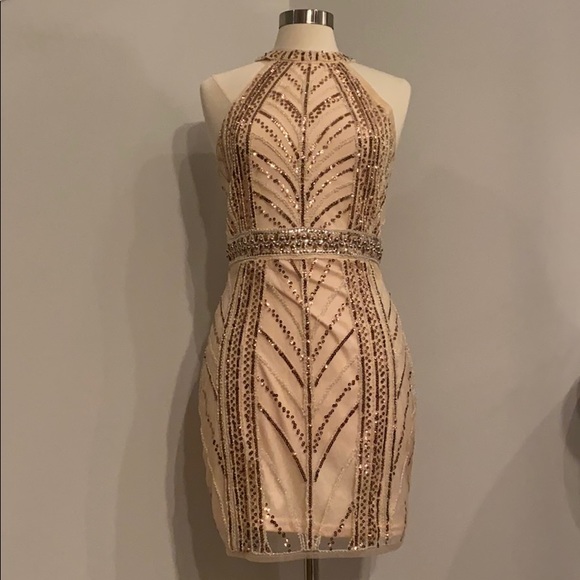 Beaded Rose Gold & Sequenced Cocktail/Party Dress - Picture 1 of 2